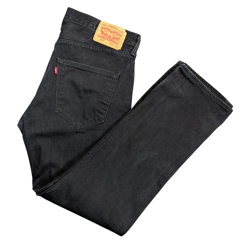 Levi's 501 Mens 36x32 Black Original Fit Straight Leg Button Fly Denim Jeans